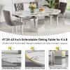 47"-63" Round Marble Extendable Dining Table Set for 6, 7 Piece Expandable Kitchen Dining Room Table and 6 Grey Tufted Chairs, Modern Oval White Dinner Tables Set for 6 with Mirrored Pedestal Base view 3