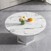 47"-63" Round Marble Extendable Dining Table Set for 6, 7 Piece Expandable Kitchen Dining Room Table and 6 Grey Tufted Chairs, Modern Oval White Dinner Tables Set for 6 with Mirrored Pedestal Base view 4