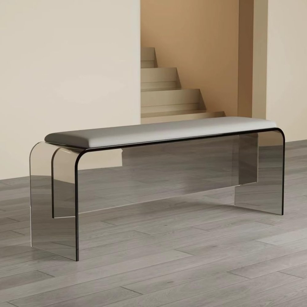 EPZBUJF Acrylic Floating Stool with Cushion, Modern Entryway Shoe Changing Bench, Clear Long Bench for Bedroom, Doorway, Bed End Seating(Gray 2,80 * 30 * 45cm)