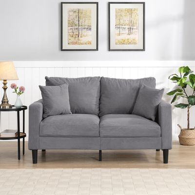 57" High Resilience Loveseat Sofa, Wooden Frame 2 Seat Sofa, Comfy, Small Space Saving Upholstered Sofa, Living Room Bedroom Apartment Small Space, Light Gray MY152
