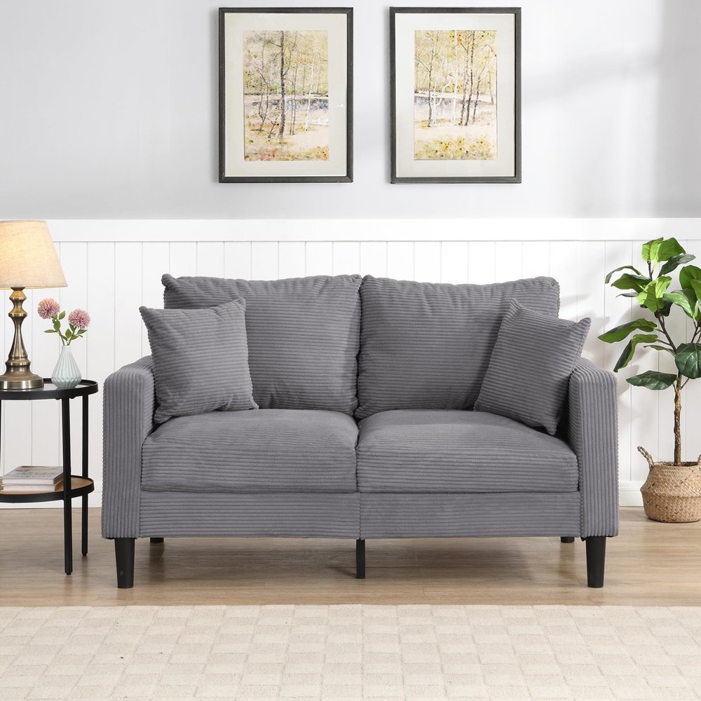 57" High Resilience Loveseat Sofa, Wooden Frame 2 Seat Sofa, Comfy, Small Space Saving Upholstered Sofa, Living Room Bedroom Apartment Small Space, Light Gray MY152