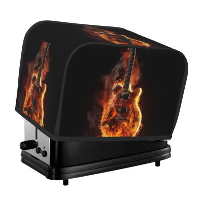 Fire Guitar Toaster Cover 2 Slice, Waterproof Toasters Dusts Covers with Pockets, Hiding for Bread Maker Protector with Handle Cotton Quilted Small Appliance Covers Universal