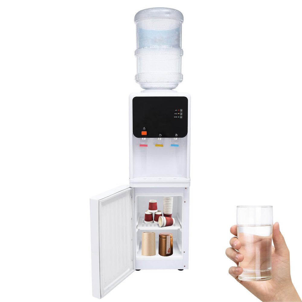 AKSDSGA Top Loading Water Cooler Dispenser for 5 Gallon Bottles, Electric Hot Water Dispenser with Child Safety Lock, Working Indicators & Bottom Storage for Home Office