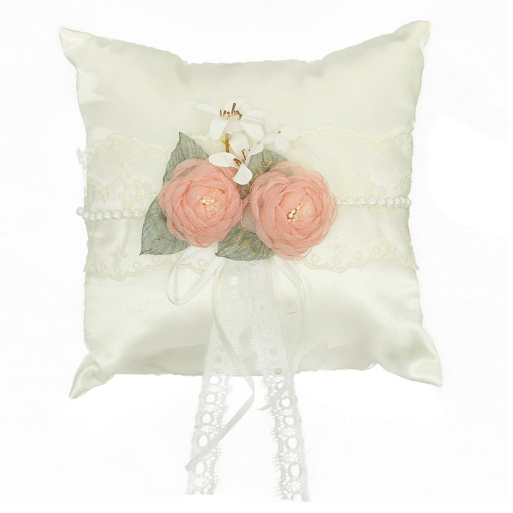 UTHCLO White Flower Ring Cushion for Wedding Couples, Cloth Decor