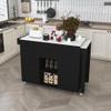 KEIKI 74.8" Kitchen Island with Extendable Dining Table, Rolling Cart with Power Outlet, 3 Drawers & Storage Cabinet on Wheels for Kitchen, Dining Room, Black view 2