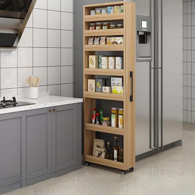 Lajeri Slim Kitchen Storage Cart with Wheels, 7-Tier Narrow Rolling Shelf Next to Fridge, High-Capacity Slide Out Pantry Organizer for Small Spaces Kitchen Dining Room Wood 7.921.672.4in