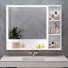 Hasuit Lighted Medicine Cabinet with Mirror and Shelves, Modern Bathroom Medicine Cabinet with Open Storage, Aluminum Channel LED Lights, 35.4'' x 30.7'', White view 1