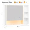 Hasuit Lighted Medicine Cabinet with Mirror and Shelves, Modern Bathroom Medicine Cabinet with Open Storage, Aluminum Channel LED Lights, 35.4'' x 30.7'', White view 2