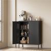 COFaR Black Metal Storage Cabinet, 40 Industrial Kitchen Organizer & Buffet Sideboard, 3-Tier Steel Cabinet with Adjustable Shelves, Magnetic Doors for Coffee Bar, Office, Dining Room view 1
