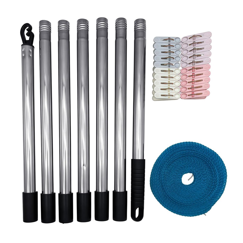 YUSHENYI Clothesline Post High Strength Outdoor Clothesline Stand Stainless Steel Construction Height-Adjustment to 1.8m Detachable Drying Rack Stand