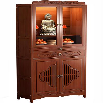 Altar Table Cabinet with Door Storage, Big Cabinet with Large Doors, Tall Home Worship Altar Featuring Bamboo-Inspired Craftsmanship and Enclosed Storage De with Cabinet Door 68*33*170cm/26.8*13*67in