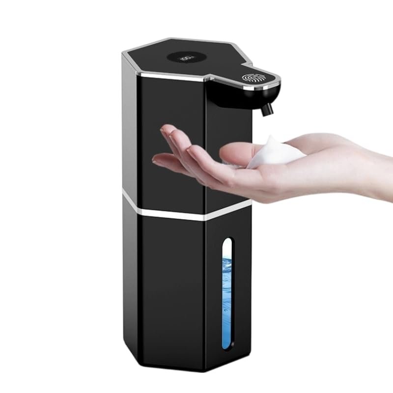Automatic Soap Dispenser, 12oz Touchless Foaming Soap Dispenser, USB Rechargeable, 4 Adjustable Levels, Waterproof,Kitchen Gadgets, Home Essentials Hand Wall. (Black)