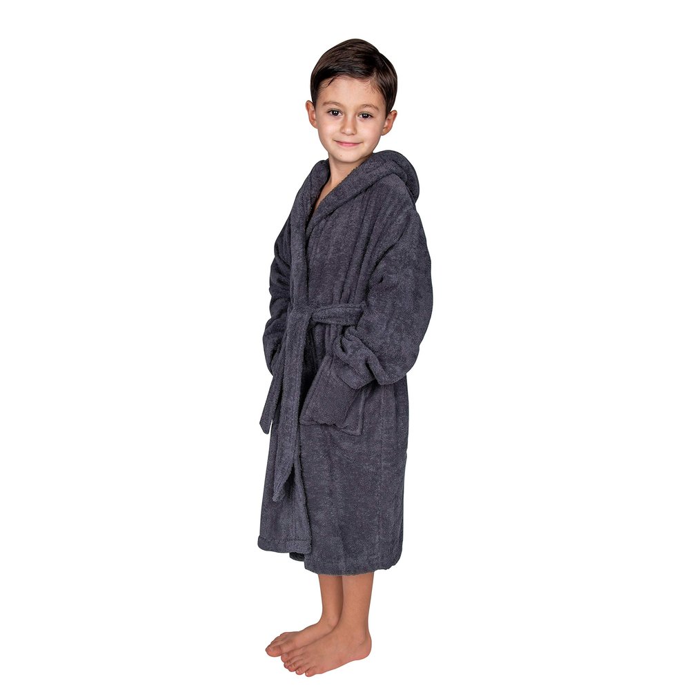 BAGNO MILANO Kids Organic Turkish Cotton Hooded Beach Cover-Up Towel, GOTS Certified, for Boys and Girls (Grey, 6-8 Years)