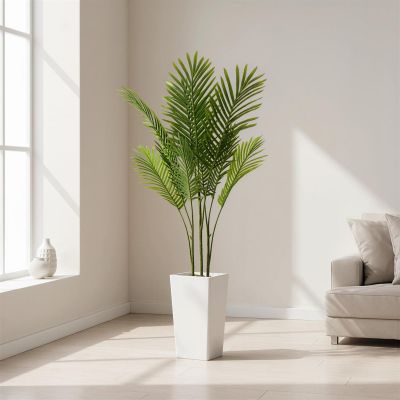4.8 FT Artificial Palm Tree with Planter - Realistic Indoor/Outdoor Fake Plant for Home Dcor - Tropical Faux Tree with Weighted Concrete Base - Perfect for Living Room, Office, Wedding