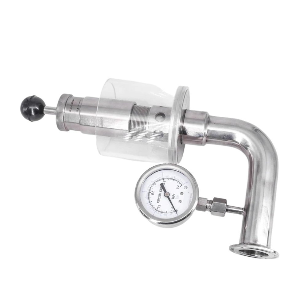 1.5" Tri Clamp 0.2-2.2 Bar Adjustable Pressure Relief Safety Valve 304 Stainless + Pressure Gauge For Beer Fermenter
