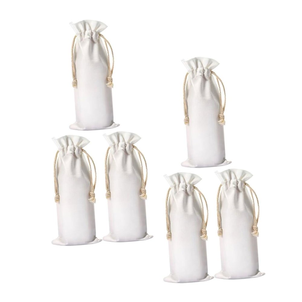BESPORTBLE Drawstring Linen Wine Bottle Bags 16X35.5Cm Fabric Reusable Decorative Wine Tote Bags for Party Packaging 6pcs