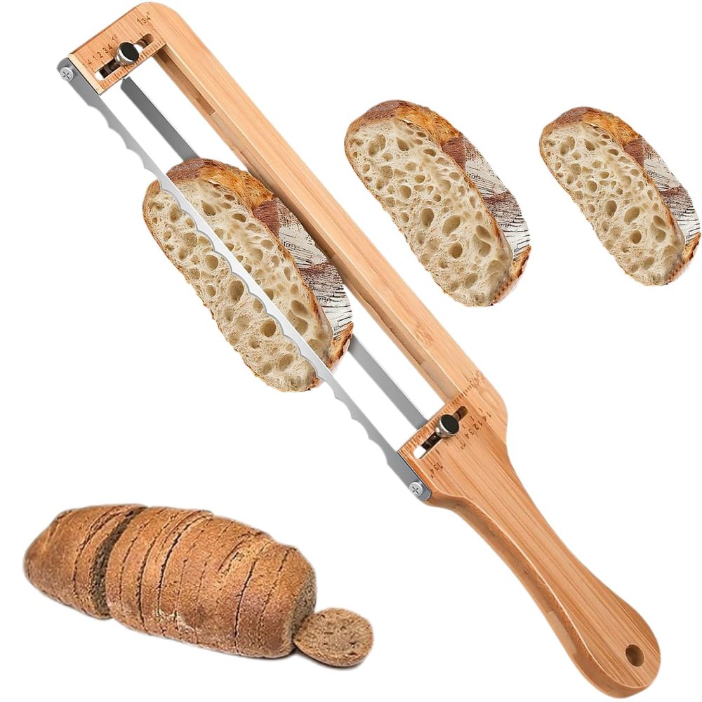 Adjustable Bread Knife for Homemade Bread, Bread Slicer, 9-Inch Extra Large Bamboo Bread Cutting Guide with Stainless Steel Blade
