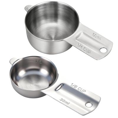 1/4 & 1/8 Cup Measuring Cup Scoop(60ml, 30ml) Stainless Steel Coffee Measuring Scoops for Flour Rice Dog Food Wet and Dry Ingredients, Dishwasher Safe(2PCS)
