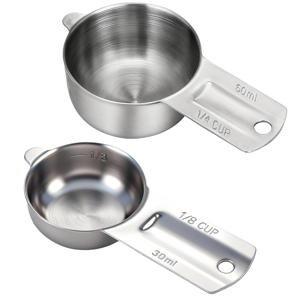 1/4 & 1/8 Cup Measuring Cup Scoop(60ml, 30ml) Stainless Steel Coffee Measuring Scoops for Flour Rice Dog Food Wet and Dry Ingredients, Dishwasher Safe(2PCS)