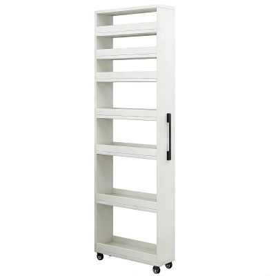 7-Tier Standing Shelf, Lightweight Metal Rolling Utility Trolley for Small Spaces, Narrow Mobile Storage Unit with Slide-Out Drawers for Office, Culinary, and Laundry Room Use. gray 9.84*17.7*72.4