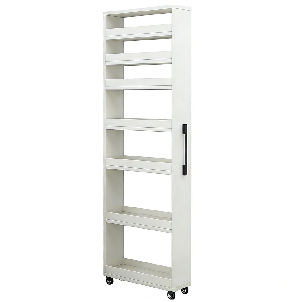 7-Tier Standing Shelf, Lightweight Metal Rolling Utility Trolley for Small Spaces, Narrow Mobile Storage Unit with Slide-Out Drawers for Office, Culinary, and Laundry Room Use. gray 9.84*17.7*72.4