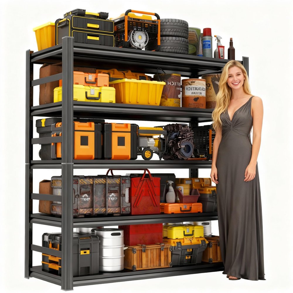 5-Tier Kitchen Shelves, Metal Shelving, Heavy-Duty 3020lbs Garage Rack for Storage, Up graded Double-Layer Reinforced Shelf, Ideal for Garages, Basements, Kitchens,Warehouses (5TIER-16"D36"W72"H)