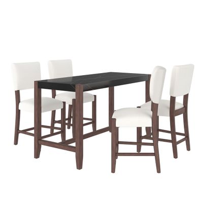 5-Piece Counter Height Dining Table Set, Faux Marble Bar Table and 4 Upholstered-Seat Chairs, Mid-Century Modern Dining Set for Pub Kitchen, Small Place