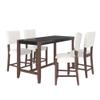 5-Piece Counter Height Dining Table Set, Faux Marble Bar Table and 4 Upholstered-Seat Chairs, Mid-Century Modern Dining Set for Pub Kitchen, Small Place view 1