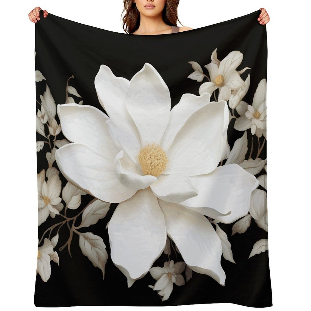 White Floral Blankets Flannel Soft Blanket for Couch Warm Cozy Throw Blankets Fashion Bed Blanket Thick Bath Towel Bedspread Tapestry for Home Supplies Gift 32"x48"