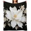 White Floral Blankets Flannel Soft Blanket for Couch Warm Cozy Throw Blankets Fashion Bed Blanket Thick Bath Towel Bedspread Tapestry for Home Supplies Gift 32"x48" view 1