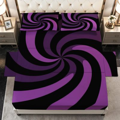 Spiral Sheets Split King Size - Purple Black Vortex Bed Sheet Set - Deep Pocket Soft Microfiber Bedding Set 5 Piece - Fitted Flat Sheet Pillowcases - Optical Illusion Bedroom Decor & Gifts