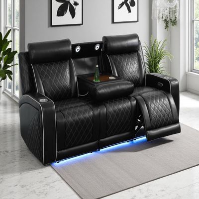 Dekmxas Breathing Leather Power Reclining Sofa with Cup Holders, Living Room Furniture with 2 Recliners, 3 Seater Leather Sofa Couch with Flip-Down Table/USB Port for Living Room/Office/Home Theater