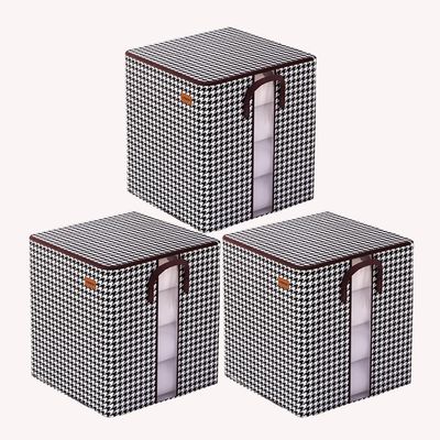 3 Pack Storage Bags, Storage Bins with Lids for Bedding, Comforters, Foldable Organizer with Reinforced Handle, Clear Window, Sturdy Zippers (18.8x17.3x18.8in)