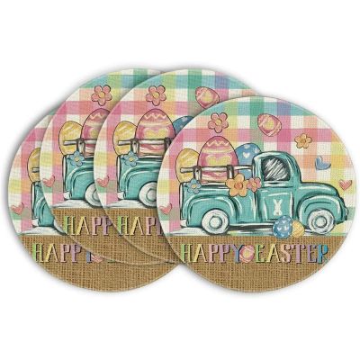 Easter Round Placemats Set of 4, 14 Inch Colored Bunny Eggs Gnomes Spring Round Table Mats for Easter Party Kitchen Dining Decor(6)