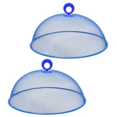 VALICLUD 2Pcs 28Cm Blue Mesh Food Covers with Handle Metal Food Tent Protector for Kitchen and Dining Table Mesh Dome Screen for Protection and Serving