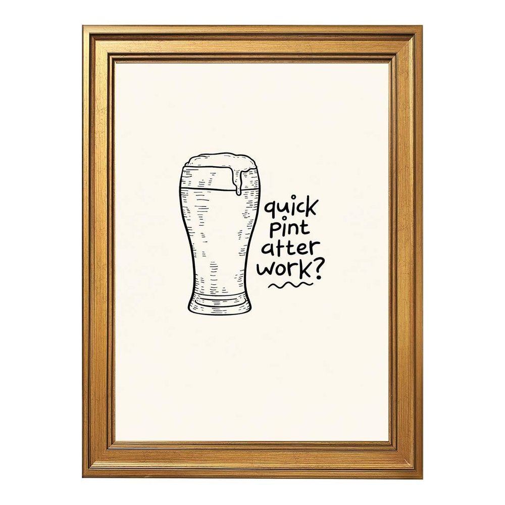 Vintage Framed Canvas Wall Art Beer Pint Sketch Art Print Retro Funny Poster Painting Pictures Wall Decor for Bar Kitchen Office (Framed,12W X16L)