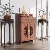 LENOGU HSATE Traditional Wooden Buddhist Altar Table with Storage, Natural Wood Brown Medium Cabinet, Chinese Offering Stand for Living Room, Home Decor (31in) view 1
