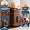 LENOGU HSATE Traditional Wooden Buddhist Altar Table with Storage, Natural Wood Brown Medium Cabinet, Chinese Offering Stand for Living Room, Home Decor (31in) view 3