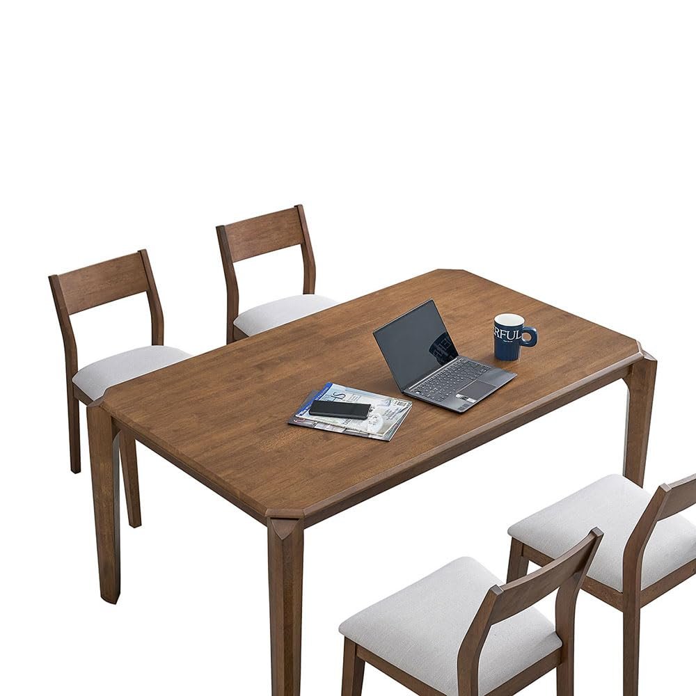 ACTU 5pcs 59 inch Hardwood Dinning Table Set, Walnut Color