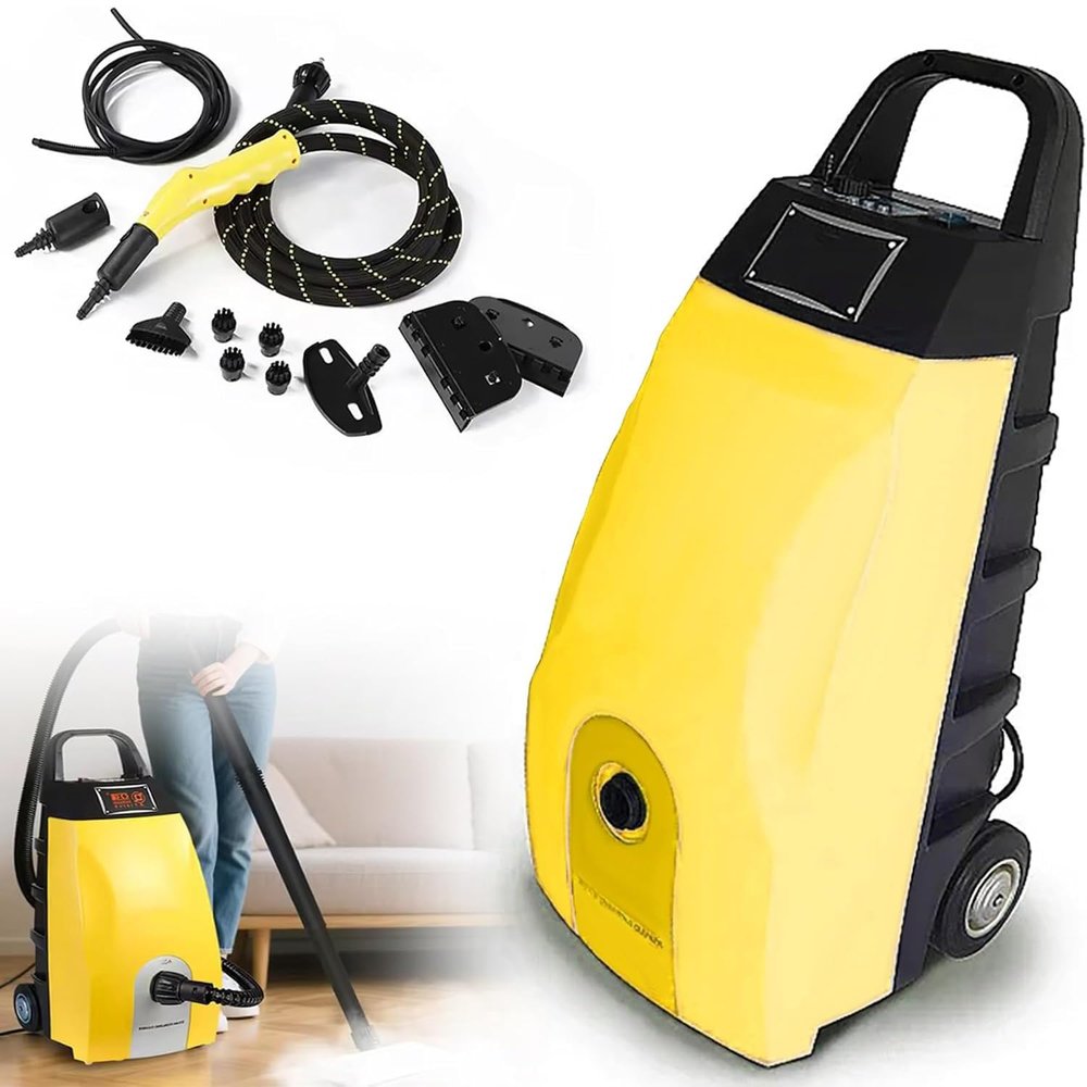 Multi-Purpose High Temp Steam Washe, 2500W High Pressure Steamer, 15S Fast Heat-Up, 3.5L Tank, Portable Steam Cleaner for Car, Floor, Grout, Kitchen, Furniture & Bed Bugs Yellow