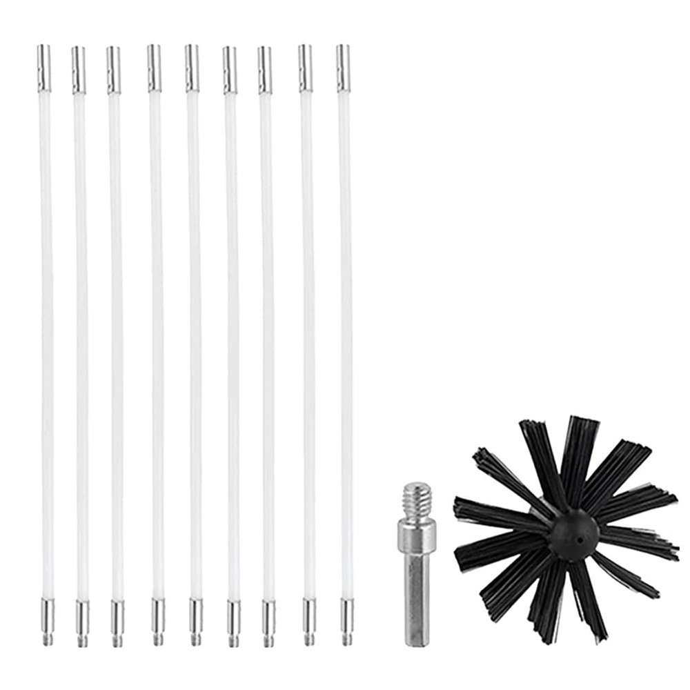 Chimney Brush Set with Long Handle Pole, 4/5.9 Inch Brush Heads Dryer Vent Cleaning Kit, Multi-Purpose Cleaning Tools for Home Fireplace, Dryer Duct and Ventilation System(Large)