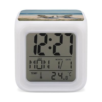 VstaDank Beach Scene with Chairs Alarm Clock 7 Color Changing Night Light Digital Alarm Clocks High Definition LED Display Screen Digital Clock for Suitable Everyone Room Decor Clocks