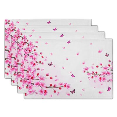 Granbey Cherry Blossom Placemats - Sakura Place Mats Set of 4 Pink Floral Flower Tablemats 12x18 for Party Kitchen Dining Farmhouse