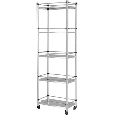 SDdPulse 5-Tier Stainless Steel Utility Cart with WheelsKitchen Work Table Pot and PanHeavy-Duty Metal Storage Rack 40 x 32 x 84 cm Ideal for Home and Restaurant,Silber-23.6X12.6X59.3IN