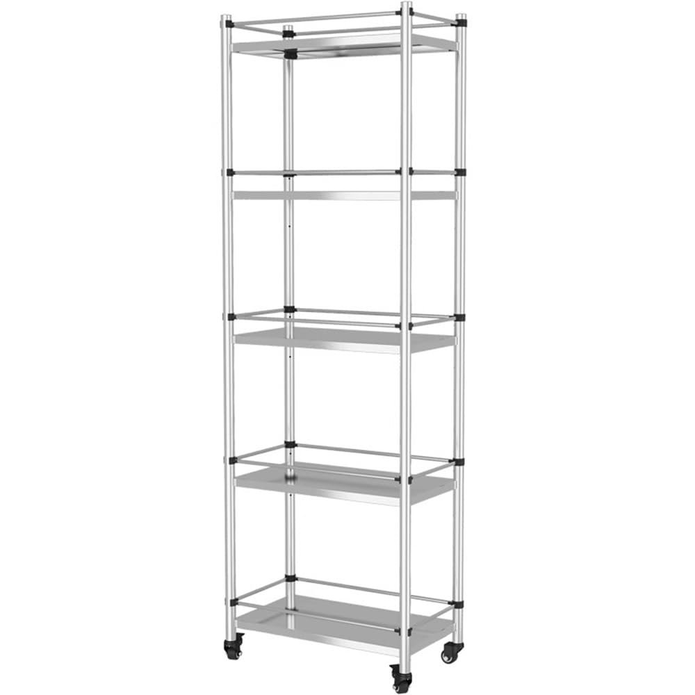 SDdPulse 5-Tier Stainless Steel Utility Cart with WheelsKitchen Work Table Pot and PanHeavy-Duty Metal Storage Rack 40 x 32 x 84 cm Ideal for Home and Restaurant,Silber-23.6X12.6X59.3IN