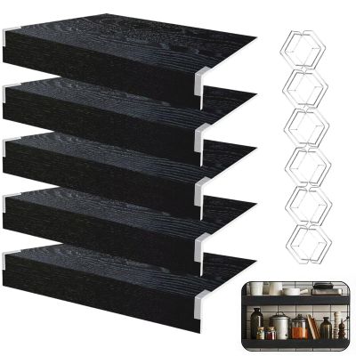 5 Pcs Wire Shelf Cover 2212 in, 3 in High Faux Wood Shelf Covers for Wire Shelving, PVC Waterproof Moisture Wires Shelving Cover, 0.3 in Thick Wire Rack Covers for Pantry, Closet, Kitchen, Black