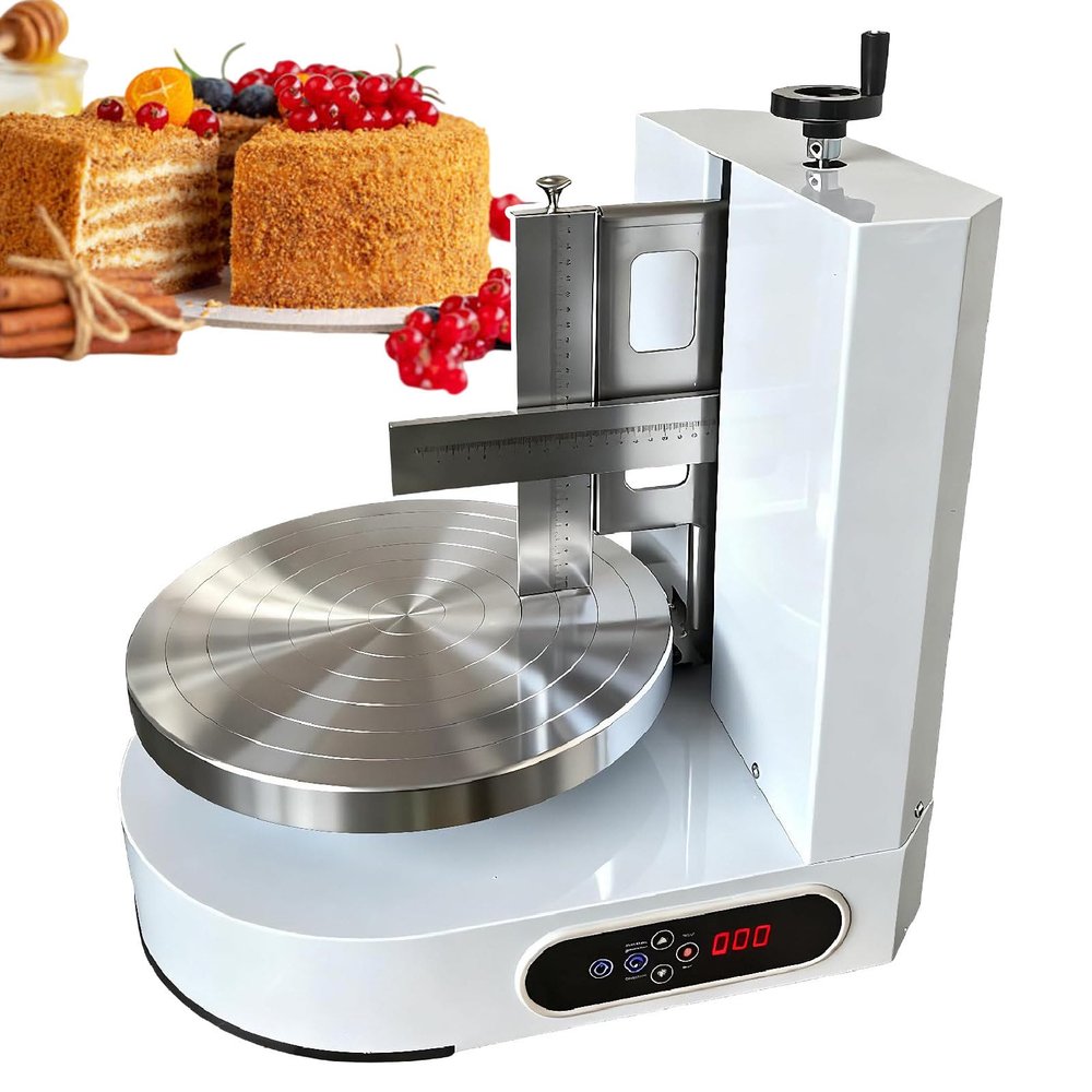 pedenencelia Cake Decorating Machine, 412 Inch Automatic Cake Icing Machine-with Adjustable Speed, 60320 RPM, Beveled Scraper, Dual Rotation, Low Noise 200w Stainless Steel White