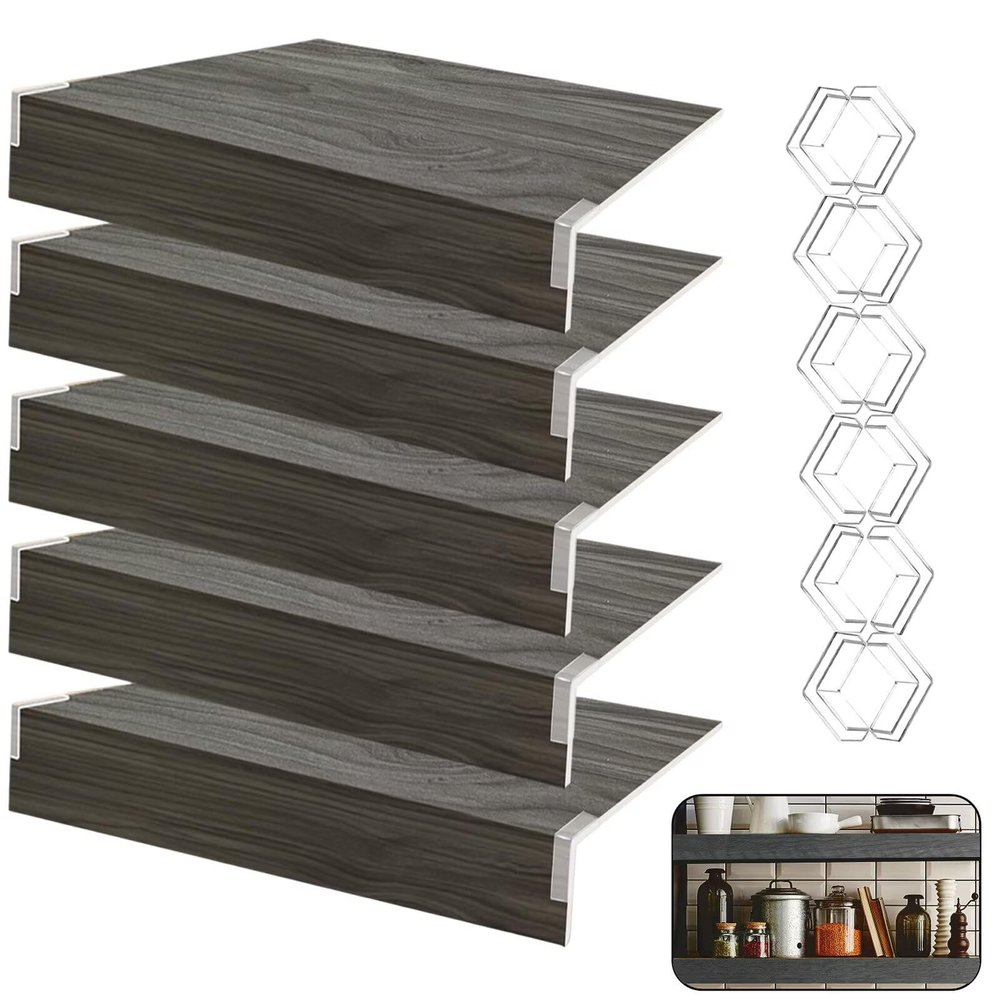 5 Pcs Wire Shelf Cover 4516 in, 3 in High Faux Wood Shelf Covers for Wire Shelving, PVC Waterproof Moisture Wires Shelving Cover, 0.3 in Thick Wire Rack Covers for Pantry, Closet, Kitchen, Gray A