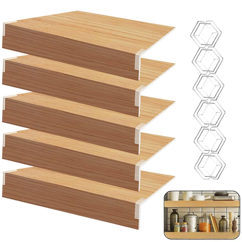 5 Pcs Wire Shelf Cover 4612 in, 3 in High Faux Wood Shelf Covers for Wire Shelving, PVC Waterproof Moisture Wires Shelving Cover, 0.3 in Thick Wire Rack Covers for Pantry, Closet, Kitchen, Beige B