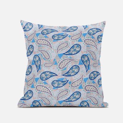 16 in. Boho Paisley Suede Throw Pillow Red Blue & Peach